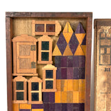 Very Scarce c. 1870s-80s E.U. Kinsey Building Blocks Set with Stained Glass Window Frames