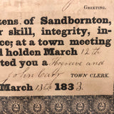 Wonderful 1833 Sandborn NH Award of Hogreeve (manager of stray swine) to John Deerborn (with Hand-drawn Pig)