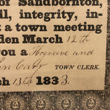 Wonderful 1833 Sandborn NH Award of Hogreeve (manager of stray swine) to John Deerborn (with Hand-drawn Pig)