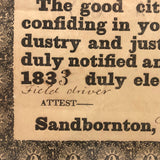 Wonderful 1833 Sandborn NH Award of Hogreeve (manager of stray swine) to John Deerborn (with Hand-drawn Pig)
