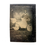 Man in Hat with Folk Art Car, Perfectly Scratchy and Atmospheric Antique Tintype