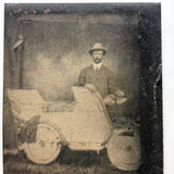 Man in Hat with Folk Art Car, Perfectly Scratchy and Atmospheric Antique Tintype