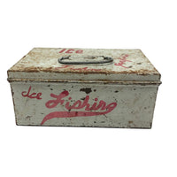 Old Hand-painted Ice Fishing Box with Excellent Red Lettering