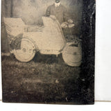 Man in Hat with Folk Art Car, Perfectly Scratchy and Atmospheric Antique Tintype