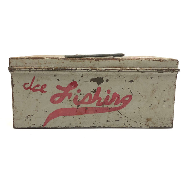 antique ice fishing box Old Hand-painted Ice Fishing Box with Excellent Red Lettering