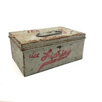 Old Hand-painted Ice Fishing Box with Excellent Red Lettering