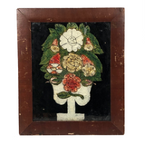 Later 19th C. Flowers in Urn Reverse Glass Tinsel Painting