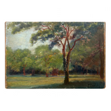 Late 19th Century Louis Lamboley (French) Oil on Wood Tree Filled Landscape
