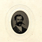 Man with Absurd Mustache, Gem Tintype in Original Potter's Patent 1865 Sleeve
