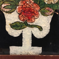 Later 19th C. Flowers in Urn Reverse Glass Tinsel Painting