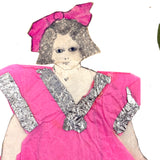 Fabulous Hand-drawn Paper Doll in Hot Pink and Silver Foil Dress (Plus 2 More Outfits)