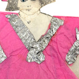 Fabulous Hand-drawn Paper Doll in Hot Pink and Silver Foil Dress (Plus 2 More Outfits)