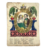 Hearts Aflame, C. 1840s Inscribed Hand-colored German Love Token with Gold Foil