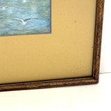 1911 Watercolor Seascape with Lighthouse and Gulls Signed LHH in Original Gilded Frame with Gold Mat