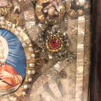 ON HOLD Incredible 19th C. Monastery Work Reliquary with Painted Saint and Elaborate Ornamentation