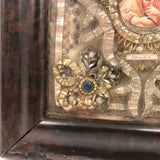 ON HOLD Incredible 19th C. Monastery Work Reliquary with Painted Saint and Elaborate Ornamentation