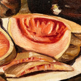 Vintage Folk Art Still Life Painting with Meat-like Melon Slices Signed J. Colville