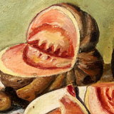 Vintage Folk Art Still Life Painting with Meat-like Melon Slices Signed J. Colville