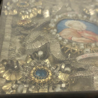 ON HOLD Incredible 19th C. Monastery Work Reliquary with Painted Saint and Elaborate Ornamentation