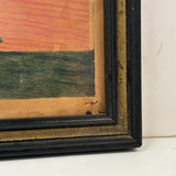 Red House with Two Trees, Charming Earlier 19th Century Folk Art Watercolor, Original Frame and Glass
