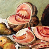 Vintage Folk Art Still Life Painting with Meat-like Melon Slices Signed J. Colville