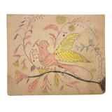 Pink and Yellow Bird with Flowers and Perched Owl, PA Naive Drawing c. 1900