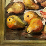 Vintage Folk Art Still Life Painting with Meat-like Melon Slices Signed J. Colville