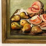 Vintage Folk Art Still Life Painting with Meat-like Melon Slices Signed J. Colville