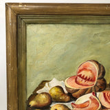 Vintage Folk Art Still Life Painting with Meat-like Melon Slices Signed J. Colville