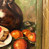 Vintage Folk Art Still Life Painting with Meat-like Melon Slices Signed J. Colville