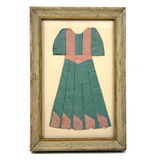 Beautifully Crafted and Graphically Satisfying 1880s Pleated Paper Doll Dress in Old Painted Frame, As Found