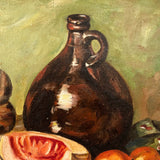 Vintage Folk Art Still Life Painting with Meat-like Melon Slices Signed J. Colville