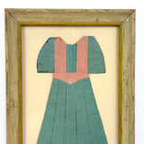 Beautifully Crafted and Graphically Satisfying 1880s Pleated Paper Doll Dress in Old Painted Frame, As Found