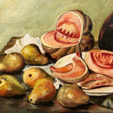 Vintage Folk Art Still Life Painting with Meat-like Melon Slices Signed J. Colville