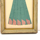 Beautifully Crafted and Graphically Satisfying 1880s Pleated Paper Doll Dress in Old Painted Frame, As Found