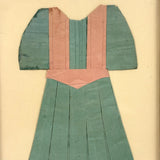 Beautifully Crafted and Graphically Satisfying 1880s Pleated Paper Doll Dress in Old Painted Frame, As Found