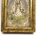 Victorian Silk and Gold Embellished Paper Lace Madonna Canivet Card in Period Framed
