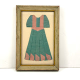 Beautifully Crafted and Graphically Satisfying 1880s Pleated Paper Doll Dress in Old Painted Frame, As Found