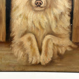 Papillon in Dog House, Oil on Panel Folk Art Painting by Angie Montgomery, 1918, Age 84