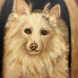 Papillon in Dog House, Oil on Panel Folk Art Painting by Angie Montgomery, 1918, Age 84