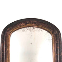 Antique Rounded Top Wooden Frame with Distressed Mirror and Wood Panel Back