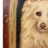Papillon in Dog House, Oil on Panel Folk Art Painting by Angie Montgomery, 1918, Age 84