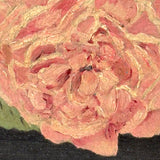Moody Pink Roses with Perfect Cracquleure, Antique Oil on Canvas Painting