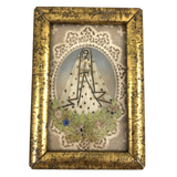 Victorian Silk and Gold Embellished Paper Lace Madonna Canivet Card in Period Framed