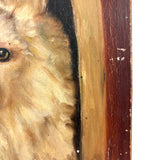 Papillon in Dog House, Oil on Panel Folk Art Painting by Angie Montgomery, 1918, Age 84