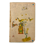 Birds, Pitcher of Flowers, Man in Yellow Pants, Wonderful 1850s Fraktur Watercolor with Full (Detached) Ledger