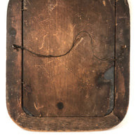 Antique Rounded Top Wooden Frame with Distressed Mirror and Wood Panel Back