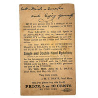 C. 1920 J.M.T Davis, Deaf Mute, Single and Double Hand Sign Language Alphabets Card
