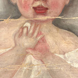SOLD Beautiful Baby! C. 1850s Folk Art Oil Painting on Un-stretched S.N Dodges, NY Canvas