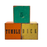 Tumble Down Dick, Three Mysterious Paper Litho Covered Blocks, As Found